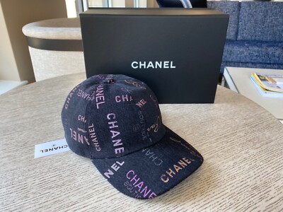 NIB 100%AUTH Chanel 22P Black Denim Cotton Baseball Cap CHANEL