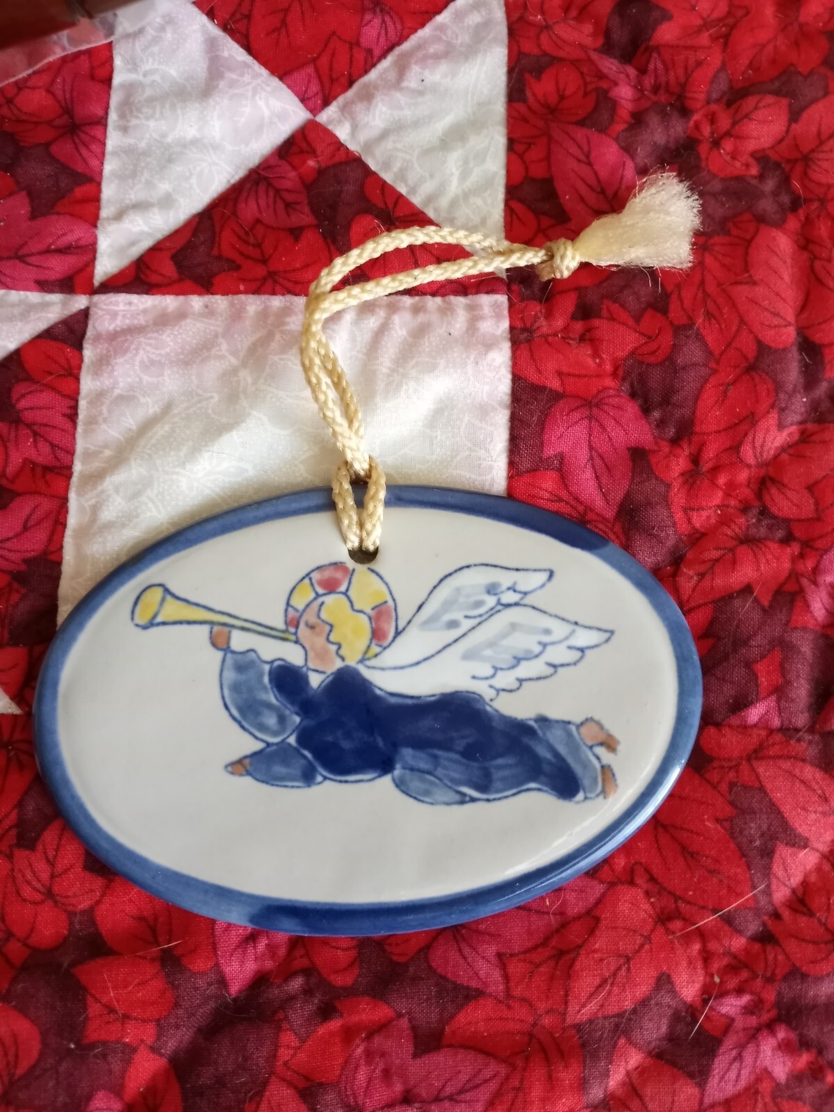 Vintage LOUISVILLE STONEWARE Christmas Tree Ornament ANGEL With HORN eBay