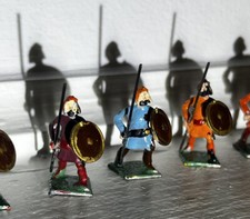 Lot Of 7 Vintage Miniature Hand Painted Pewter Medieval Soldiers