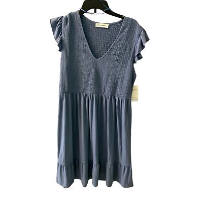 Lucky Brand Fit & Flare Dress Women's XL Blue Polyester Stretch Smocked  V-Neck | eBay