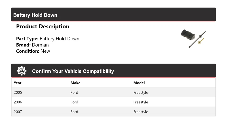 Para Ford Freestyle Dorman 2005-2007 retención de batería 2006 Foto 2 de 4