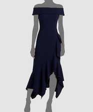 $258 Aqua Dresses Women's Blue Scuba Crepe Off-the-Shoulder Midi Dress Size 2