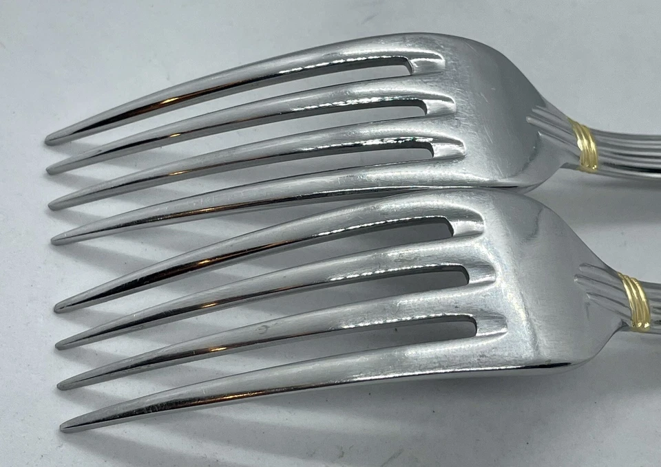 (2) Cutipol ATHENA 18/10 Stainless Glossy Gold Accent Dinner Fork Lot ~ 8” - Image 3 of 4