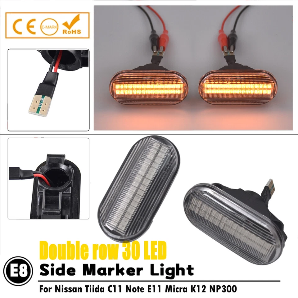 Clear For Nissan Tiida C11 2004 2005 2006 07-2011 LED Dynamic Side Marker Light - Image 3 of 4