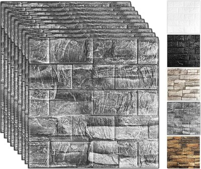 33 Pcs 3D Wall Panels Peel and Stick, 7mm Thickened 33 Pcs, Black Rock 