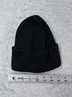 Beanie Toque Adult One Size Black Ribbed Knit Cotton Acrylic Polyester Blend Ski