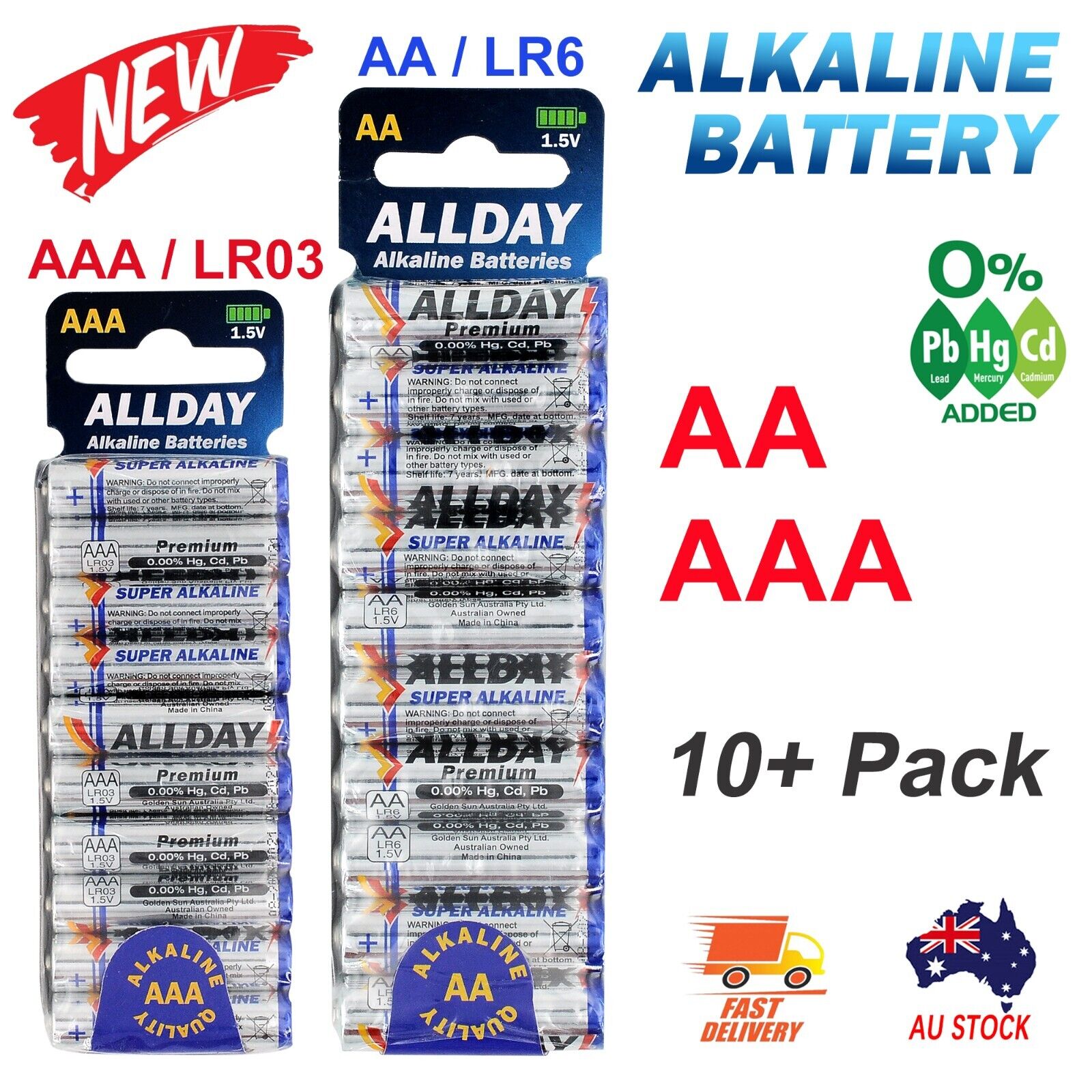 10pcs/PK AAA AA Alkaline Batteries 1.5V ALLDAY NEW Bulk Sale