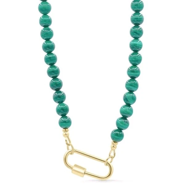 Великолепное ожерелье из натурального малахита с ручным бисером AAAA+ 6 мм 18 дюймов - Изображение 2 из 3