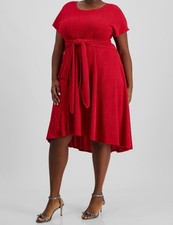 Signature by Robbie Bee Women's Red Glitter-Knit Front-Tie Dress Plus Size 2X