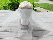 VINTAGE White Ivory Beige Faux Pearl Beaded Juliet Cap Bridal Headpiece and Veil