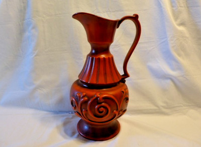 Vintage Royal Haeger MCM USA Pottery Burnt Orange Floral Pitcher/Vase