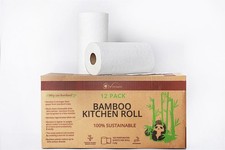 Vinsani Bamboo Kitchen Roll 12 Pack Strong Absorbent Eco Friendly Paper Towels