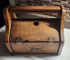Vintage Kiwi Shoe Shine Polishing Groomer Wooden Box Case Foot Rest Antique