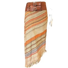 Ralph Lauren Barrima Woven Skirt Sz 8 Almohad Stripes Leather Aztec Asymmetrical