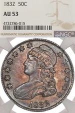 1832 50C NGC AU53 Capped Bust Half Dollar Silver Toned