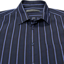 Givenchy Men Shirt 100 M S/S Button Up Navy Blue Stripe Relaxed Korea