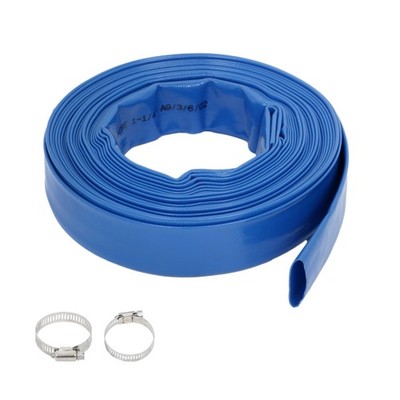 Discharge 1-1/4'' x 50FT PVC Backwash Irrigation Blue Hose with Two Hose Collets