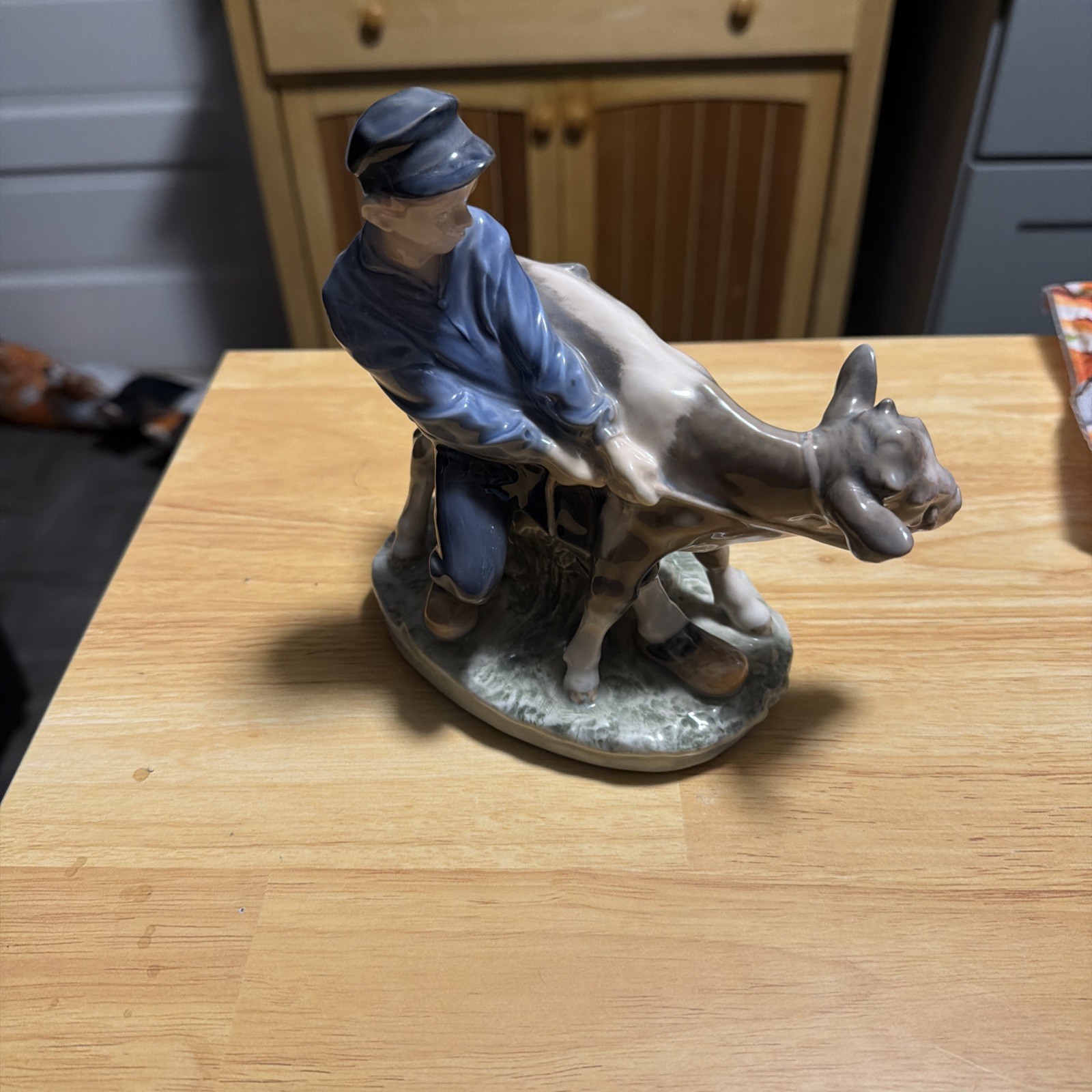 ROYAL COPENHAGEN Denmark 772 Vintage Boy And Cow Porcelain Figurine