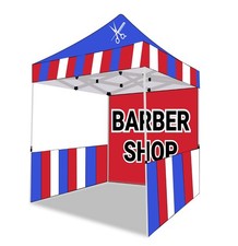 5x5 Barber Shop Red, White & Blue Canopy Tent (with Back & Side Wall)