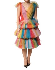 Dolce & Gabbana Multicolor Nylon Tiered Tulle Midi Women's Dress Authentic