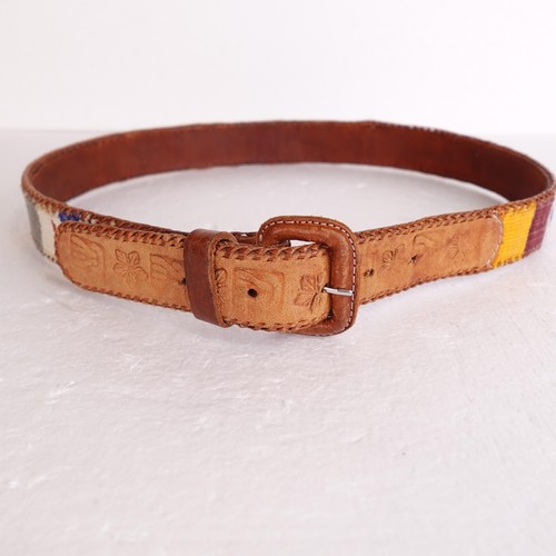 Vintage Woven Leather Belt Mens 32 Southwestern Tooled Boho Western 90s - Picture 1 of 12