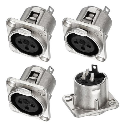4pcs 3 Pin XLR Female Jack Socket, Microphone Adapter Audio Panel Mount, Silver