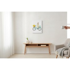 Kathryn White Bunny on Bicycle Canvas Art 6x8 Teal Easter Spring Brand New