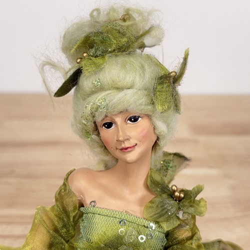 Whimsical Green Forest Woodland Fairy 11.5" Elf Pixie Doll Shelf Sitter READ