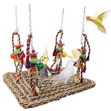 Large Bird Swing Toys, Colorful Parrot Seagrass Mat Hammock with Blocks, Bird.