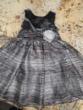 Girls Sweet Heart Rose Silver Gray Glitter Sz 5 With Tie Back Poly/spandex Dress