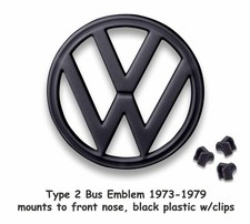 Vw Type 2 Bus 1973-1979 Baywindow Black Nose Emblem With Clips Microbus