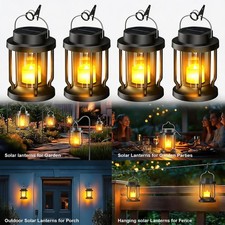 18cm Outdoor Solar Powered Hanging LED Lantern Flickering Waterproof Garden Lamp