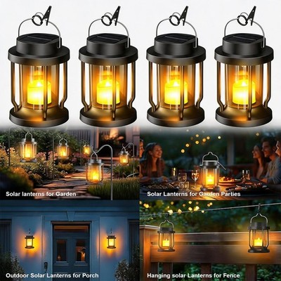 18cm Outdoor Solar Powered Hanging LED Lantern Flickering Waterproof Garden Lamp