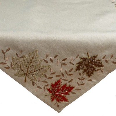 Tischdecken Herbst Blätter Stickerei, ecru,bunt,gold, 85x85 u.40x150cm, RAEBEL