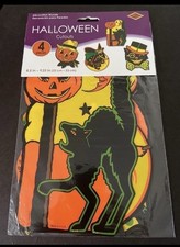 VINTAGE HALLOWEEN RETRO BEISTLE 4 CT CUTOUTS 8.5" - 9" (PUMPKIN,WITCH, CAT.....)