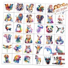 102 PCS Individually Wrapped Watercolor Animals Temporary Tattoo for kids -