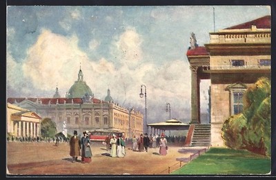 Künstler-AK Berlin, Zeughaus Unter den Linden mit Strassenbahn 1907 