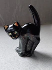 Fenton Glass Scaredy Black Glitter Cat Crystal Eyes Partail UV Glow See Photos