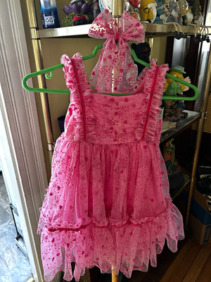 Rachel Zoe Girls Pink Heart Tulle Fit & Flare Dress Bow Ruffle Glitter 5