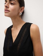 Image of Marks & Spencer Womens Linen Sleeveless V-Neck Vest Top in Black - M&S