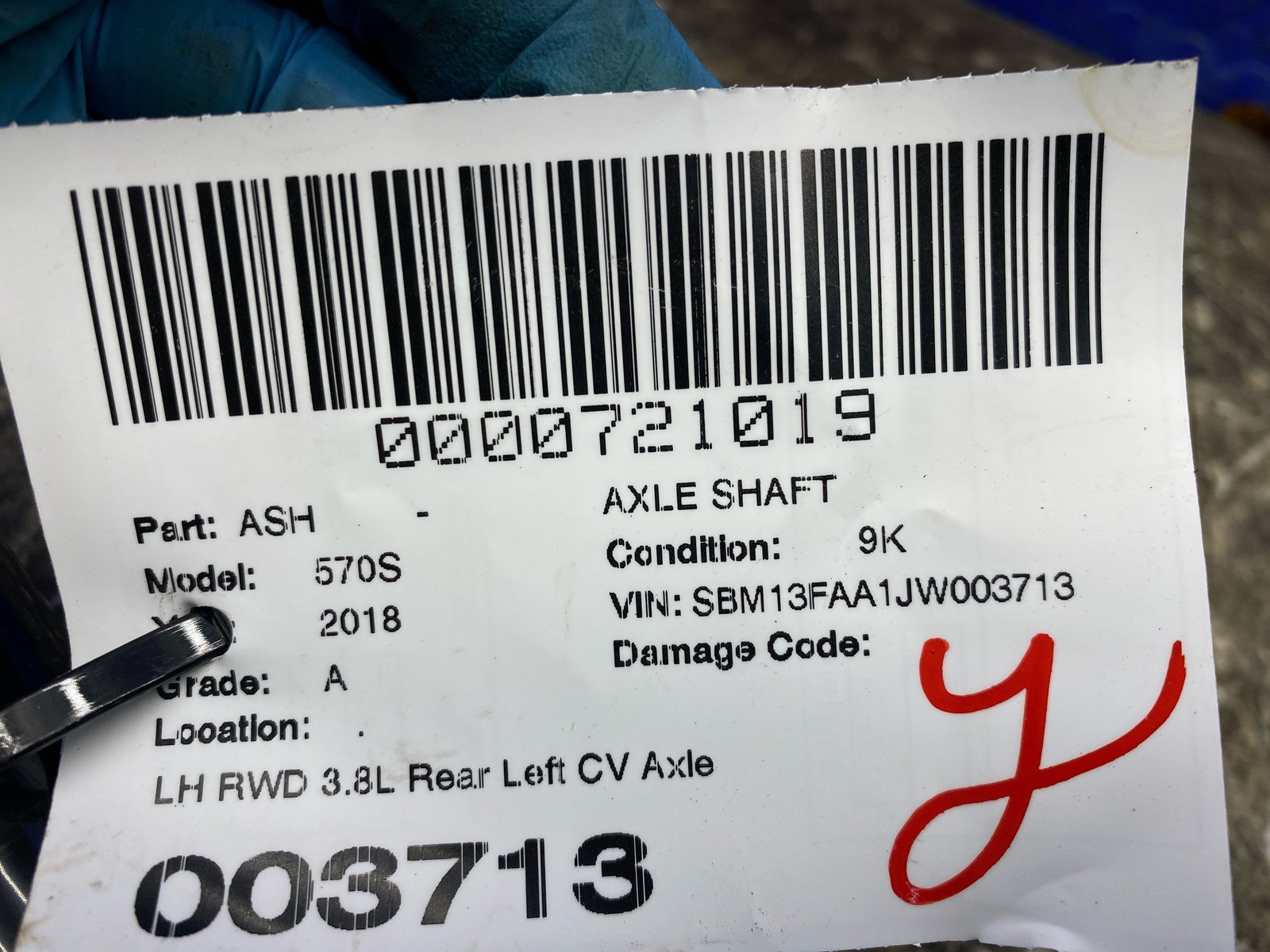 2016-2021 Mclaren 570s RWD 3.8L Rear Left CV Axle Shaft 11G0296CP oem