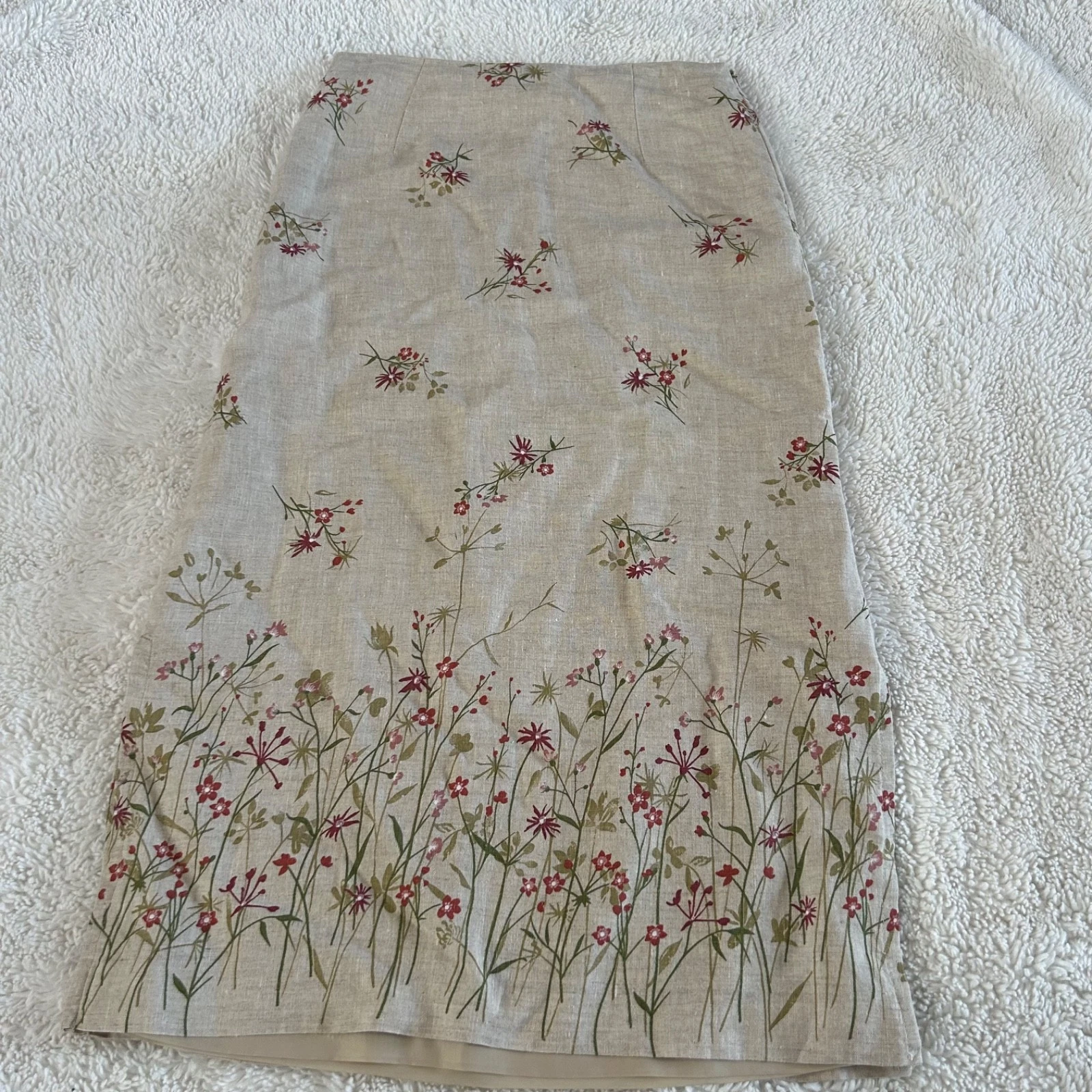 Mix Nouveau Womens Linen Skirt Biege Peasant Maxi Cottage Core Soft Floral 12