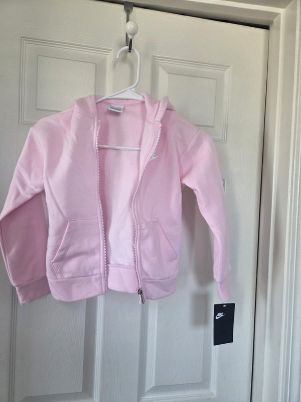 Nike Girls Pink Full Zip Hooded Hoodie, 6X (6-7 Years), Long Sleeve Pockets