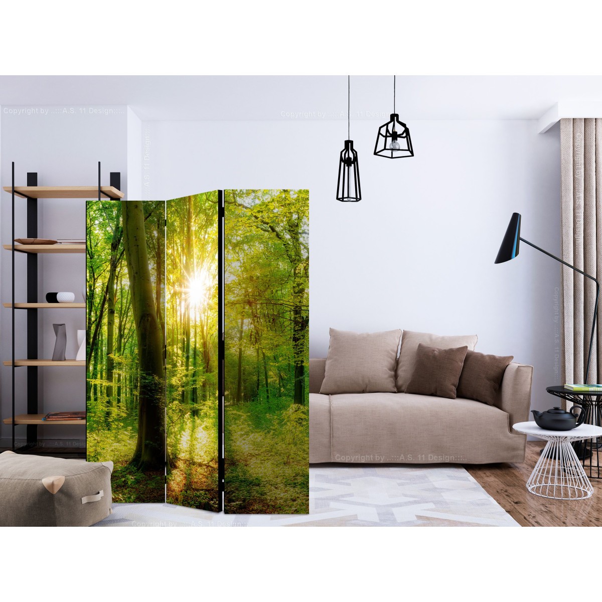 Paravent 3 volets de luxe Forest Rays avec impression HD grand format - 2