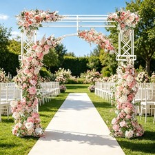 White Metal Wedding Arch Backdrop Stand 8.5FT Square Frame for Ceremony, Party