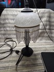 Vintage 14"tall Victorian Boudoir accent lamp glass dome shade with beaded fring
