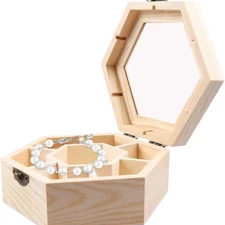 Healifty Necklace Box Unfinished Wooden Box Hexagon Jewelry Organizer Box /