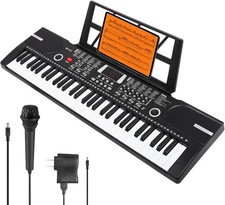 Keyboard Piano Portable Electronic 61 Key Speakers Microphone Sheet Music Stand