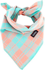 Spring Dog Bandana Large-Dog Scarf Vibrant Color Orange Green Plaid Printing Adj