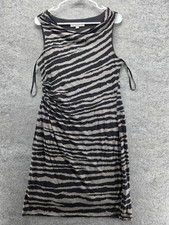 LOFT Dress Womens Large Petite Black Gray Zebra Print Sleeveless Ruched Petites